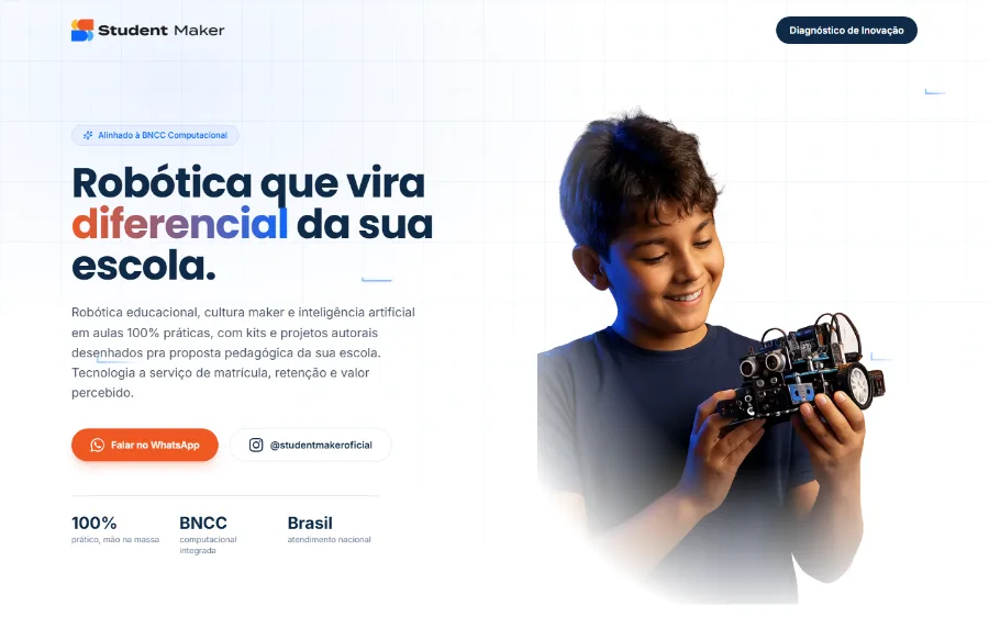 Página inicial do site da Student Maker